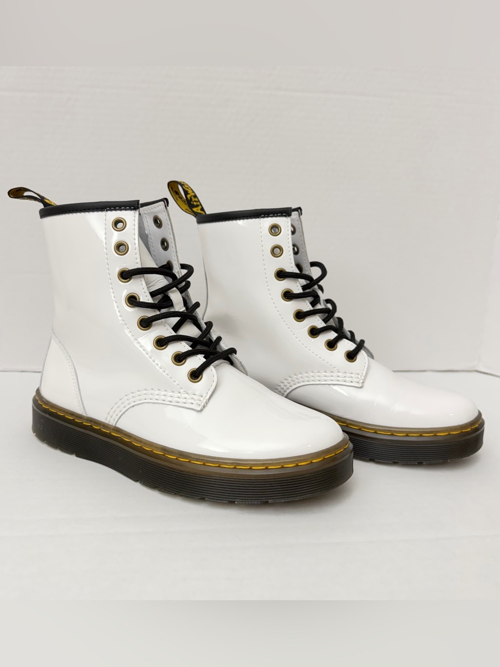 Dr Martens Zavala White Patent Leather Combat Boots Women’s Size 6